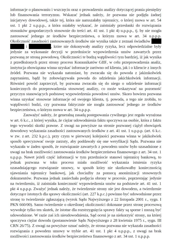 wypowiedzenie rachunku bankowego, wypowiedzenie umowy przez bank, zabezpieczenie rachunku bankowego, sądowa obrona konta firmowego, bank zamyka konto firmowe, art. 41 AML, de-risking bankowy, procedura AML a wypowiedzenie, pozew o ustalenie istnienia umowy, przedsiębiorca kontra bank, sprawa przeciwko bankowi, kancelaria rachunek bankowy, kryptowaluty bank wypowiedzenie, ING bank wypowiedzenie konta, wyrok sądu bank rachunek